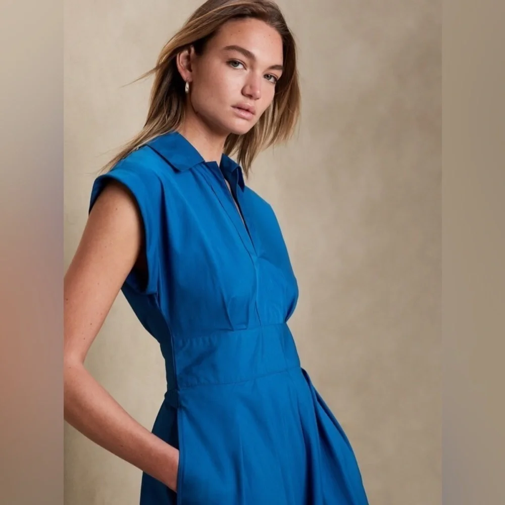 NWT! Banana Republic Paris Blues Collar-Neck Poplin Midi Dress - Size 2 🧞‍♀️